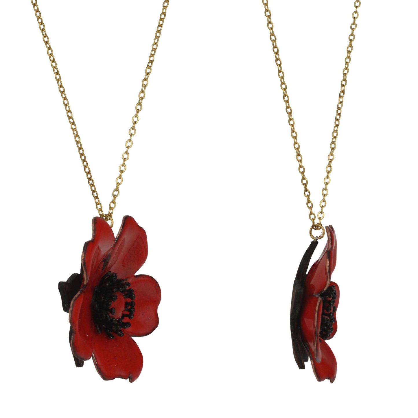 Rosenanhänger feuerrot mit Kette – Seitenansicht