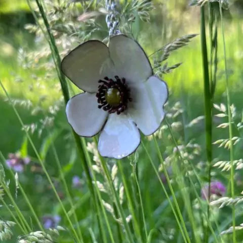 Rosenschmuck, schmuck emailliert in Weiß mit Natur