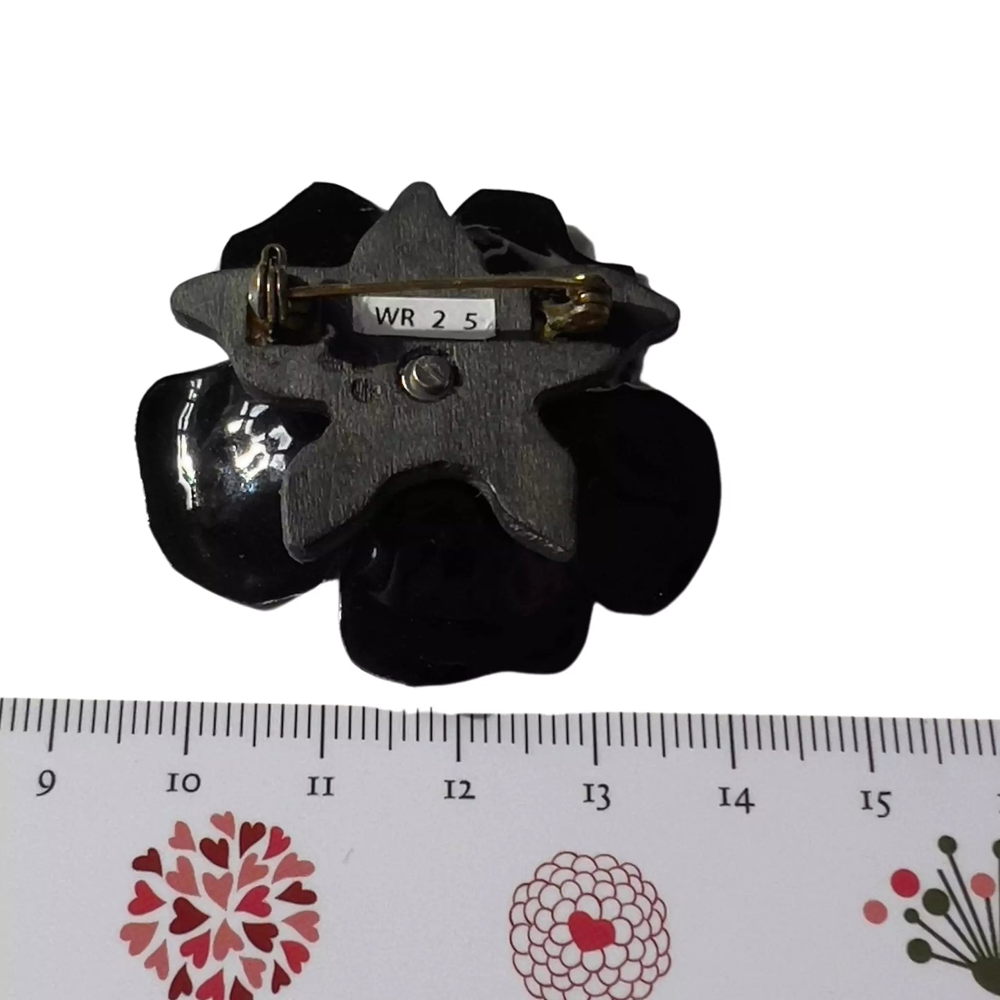 Rose schwarze emailliert, Rückseite und Durchmesser