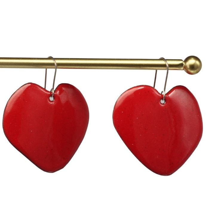 Handgefertigter Ohrschmuck, extravagantes rotes Rosen-Herz