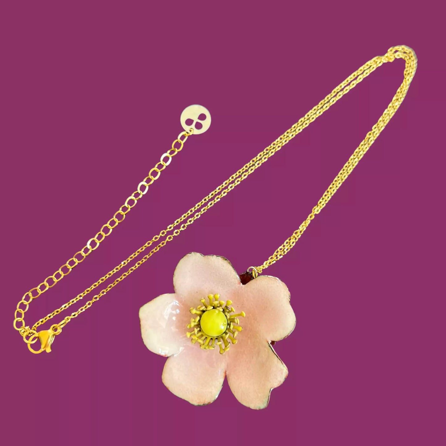 Pendentif rose "Marianne" rose - rose émaillée