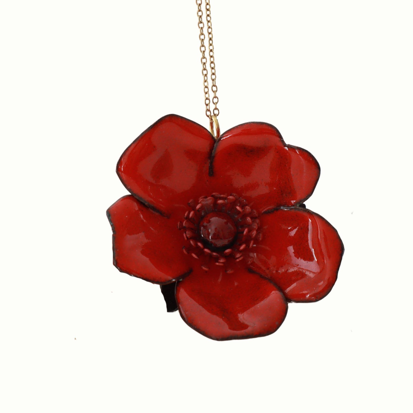 Eleganter Rosenanhänger aus Emaille – Feuerrot & handgefertigt